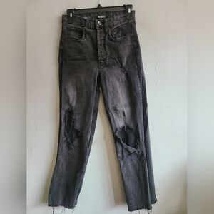 Women's size 4 black straight leg jeans ripped highest rise button fly